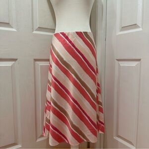 multicolor pink striped midi skirt